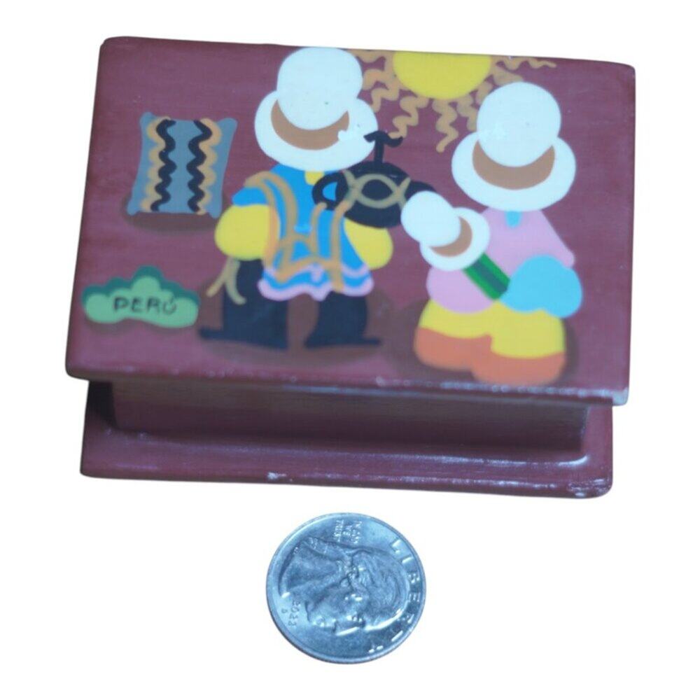 Handpainted Wooden Trinket Box | Folk Art | Marked Peru Folk Art Collectible